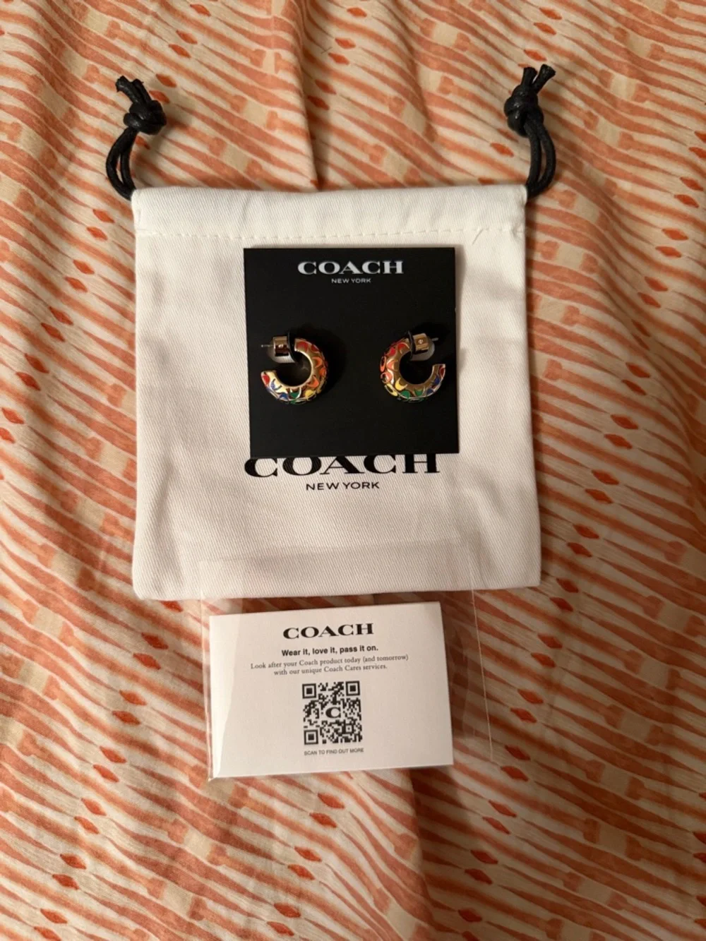 Coach Multicolor Enamel C-Shape Hoop Earrings - Picture 2 of 4